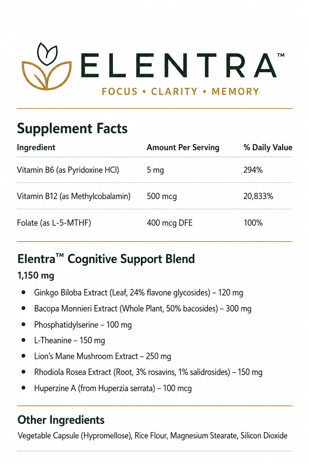 Elentra – Advanced Memory & Brain Support Formula (60 Capsules)